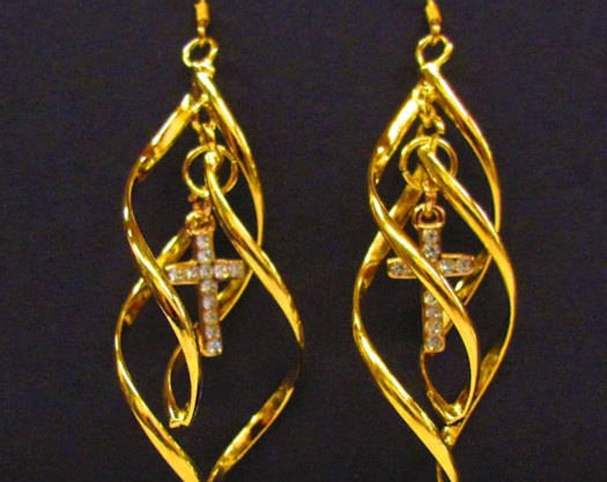Double Twist Classic Dangle Rhinestone Cross Earrings Silver or Gold - Saint Michaels Jewelry