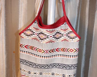 Ethnic Mexican Burgundy and gold cotton canvas tote bag