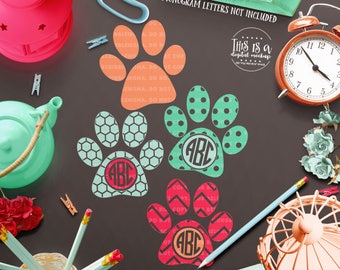 Paw Print svg, Paw Monogram svg, Dog Paw svg, Dog Monogram svg, Monogram Cut File, eps, dxf, png Cut Files for Silhouette for Cricut