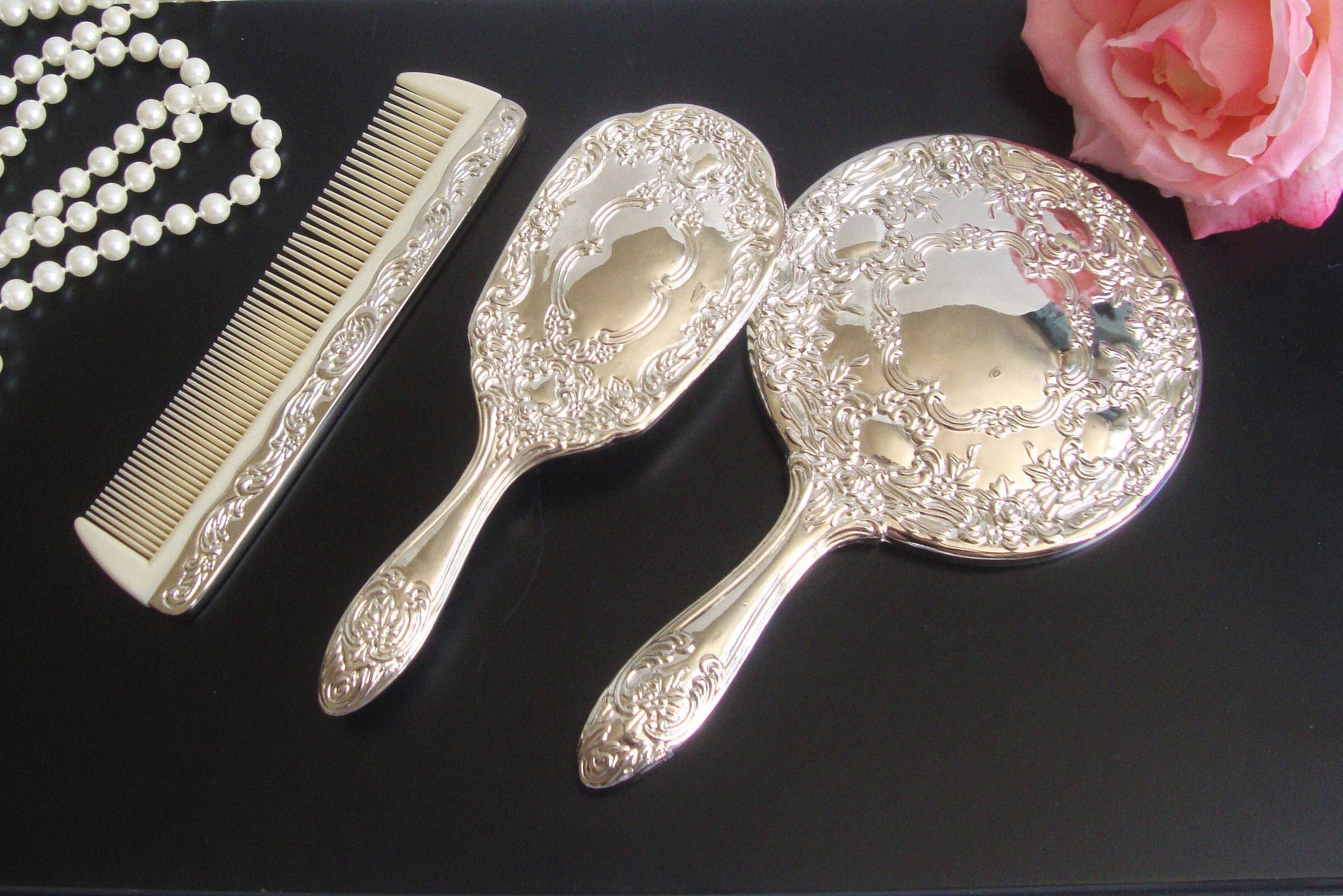 Silver Plate Vanity Set Vanity Table / Dresser Set Ornate