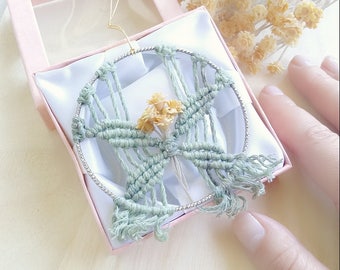 Boho car accessories Green macrame Small flower gift for her Car charm Flower bouquet Macrame hanging ornament Modern Bohemian wedding favor