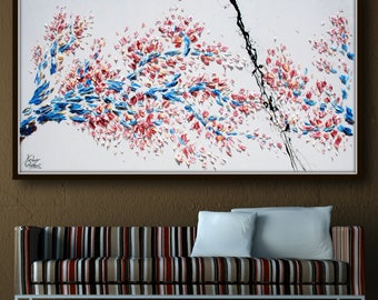 Painting Sakura Tree, 72" - Beautiful & Colorful Abstract Tree , Original Oil Painting By Koby Feldmos , Certification Attached