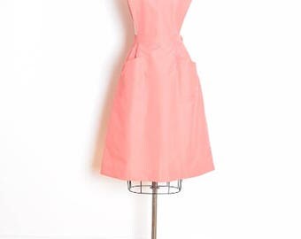 vintage 70s dress, pinafore dress, pink dress, apron dress, uniform dress, 70s clothing, open sides, salmon pink, a line dress, midi dress S