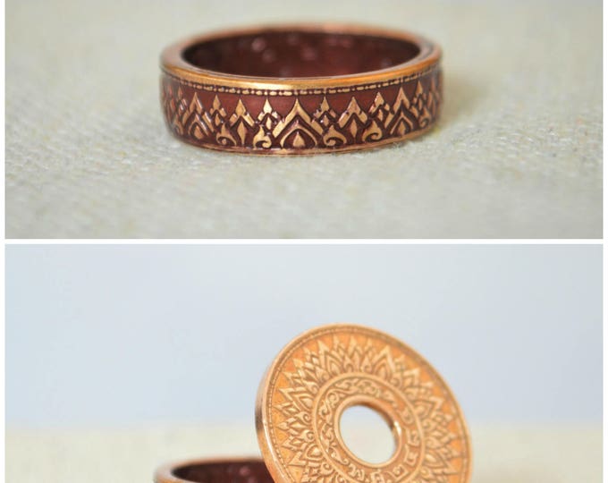 Burgundy Ring, Thailand Coin Ring, Burgundy Coin Ring, Crown Ring, Thailand Art, BoHo Ring, Coin Jewelry, Bohemian Ring, Thai Coin Ring, Red