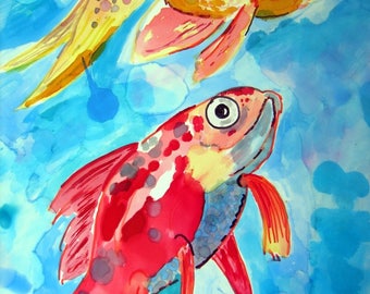 Goldfish Watercolor painting Fine Art Print animal