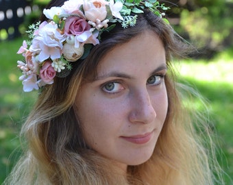 Gift/for/bride Blush flower crown Beach wedding Summer wedding Photo props Flower girl flower crown Summer outdoors Maternity photo shoot