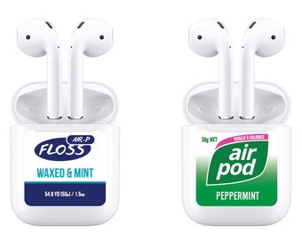 Airpods (2016 and 2017 version) Airpod funny stickers decals dental floss/gum anti theft Set of 2