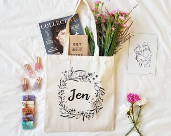 Personalised Tote Bag , Bridesmaid Gift , Bridesmaid Tote Bag , Custom Floral Tote Bag , Monogrammed Bag , Floral Tote , Custom Tote