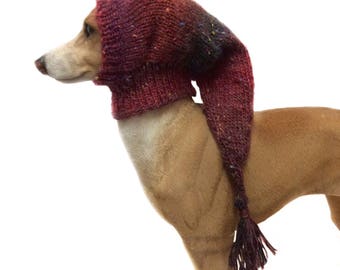 Red dog Snood, italian greyhound snood, dog clothing, whippet, small dog hat, lurcher snood, puppy clothing, dog clothes, dog accessories
