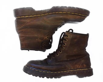 Vintage Dr. Martens Brown Leather Lace Up Combat Ankle Boots