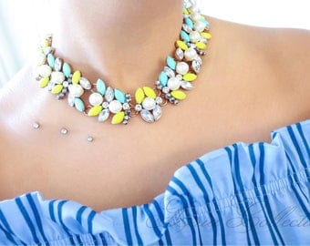 AURORA - Pearl and Rhinestone Statement Necklace