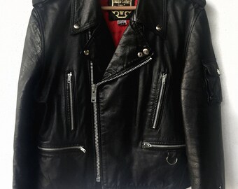 VTG 80s 'YESSICA' by C&A CROPPED BIKER SHOULDER PADDED LEATHER JACKET L 14 16