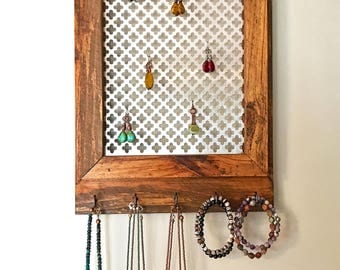 Wall Mounted Jewelry Organizer, Wall hanging Earring Organizer, Moroccan Mesh Jewelry Rack, Jewelry Holder, Jewelry Display, Home Decor