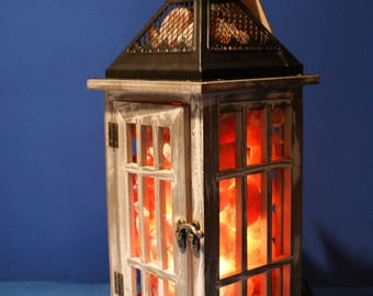 HIMALAYAN SALT LAMP - Vintage Look Wooden Frame Lantern ~ Beautiful!!