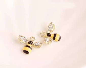 5/10pcs of Bee Charms Honey Bee Charm Polished Insect Charm Flying Animal Charm Enamel Charm DIY Jewelry Supplies Top Quality 14x18mm EC047