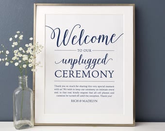 Unplugged Ceremony Sign Wedding // Editable Wedding Sign Template // Printable Unplugged Wedding Sign Download // Navy Wedding Poster