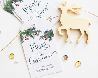 Christmas Gift Tags, Merry Christmas Tags, 25 Happy Holidays Tags, Personalized Christmas Tags, Winter Holiday Tags