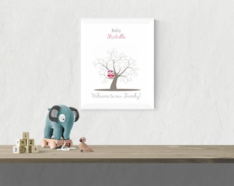 Baby Shower Owl Thumbprint Guest Book Fingerprint Tree Guest Book Baby Girl Birthday Owl Fingerprint Baby Shower Tree Print - 43677