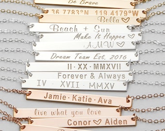 Bar Necklace Personalized, Custom Name Plate Necklace, Engraved Gold Bar Necklace, Custom Name Necklace, Silver, Rose, Gold Monogram H440