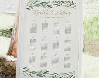 Greenery Wedding Seating Chart Template • Printable Seating Chart • Vintage Florals Wedding • Editable in Word/Pages • MAC/PC