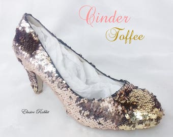 Cinder Toffee Rose Gold Wedding Bridal Scales Mermaid Reversible Sequin Heels Custom Personalized Shoe High Stiletto Size 3 4 5 6 7 8 Party