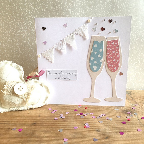 Anniversary Card Champagne Glasses Handmade Anniversary