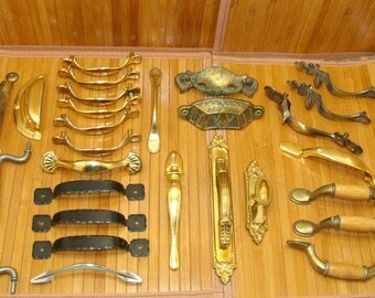 Vintage handle collection-old drawer handles-furniture handle bundle-brass handle-old metal handles-vintage pull handles-door handle lot