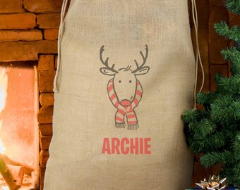 Personalised Christmas Sack Personalised Reindeer Hessian Sack Personalised Gift Personalised Christmas Stocking First Christmas Xmas