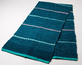 Turquoise cotton rug, salmon and mint stripe woven rug, cotton rug, handmade rag rug, floor runner, rag rug, scandinavian rug READY TO SHIP