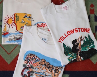 Set of 3 Cute Vintage 1960s 60s tourist California Yellow Stone Mount Rushmore t shirt