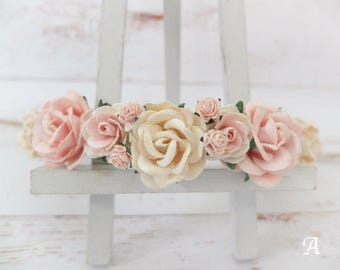 Flower crown - ivory and blush flower headpiece - hair accessories - floral hair wreath - halo - garland