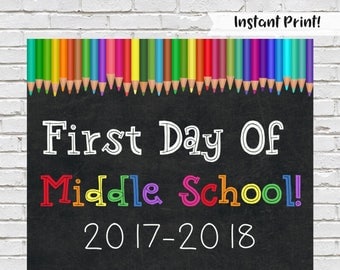 First Day of Middle School Sign, Back to School Sign, Middle School Chalkboard Sign, Printable Middle School Sign, Rainbow School Sign
