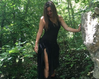 Pirate Elf dress tattered shreds dress black dress tattered steampunk gothic dress alternative biker