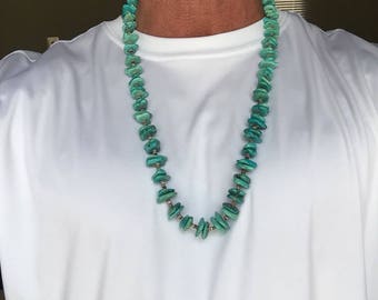 Vintage Native American Navajo Handmade Genuine Turquoise And Heishi Bead Necklace