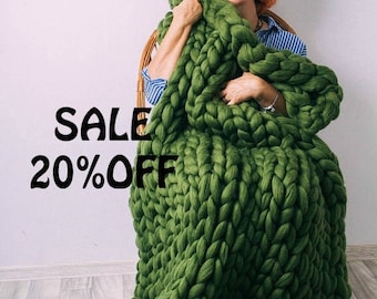 SUMMER SALE SALE! Chunky Knit Blanket, Australian merino, wool throw, chunky blanket.