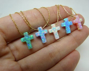 Cross necklace, Opal cross necklace, Blue cross necklace, Cross jewelry, Cross pendant, Cross necklace women