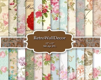 30%OFF Floral Digital Paper Pack , Vintage Floral Backgrounds , Vintage Roses Decoupage Digital , Flowers Paper Pack 12x12 Buy 2 Get 1 FREE