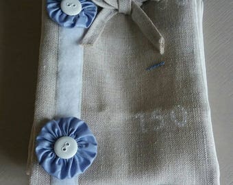 gauge linen embroidered blue Teddy bear head