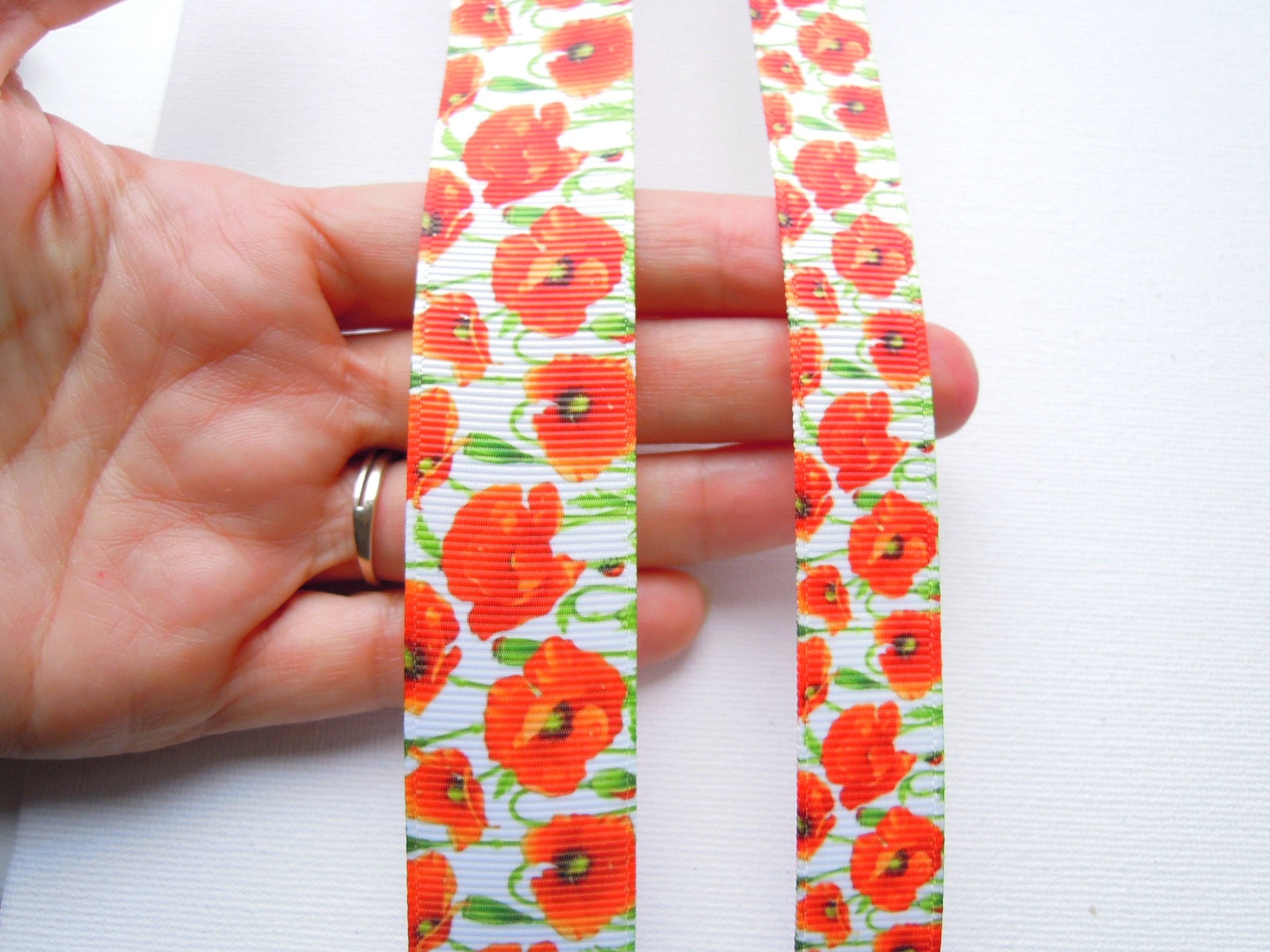 Poppies Ribbon Poppy Grosgrain Ribbon Flower Ribbon