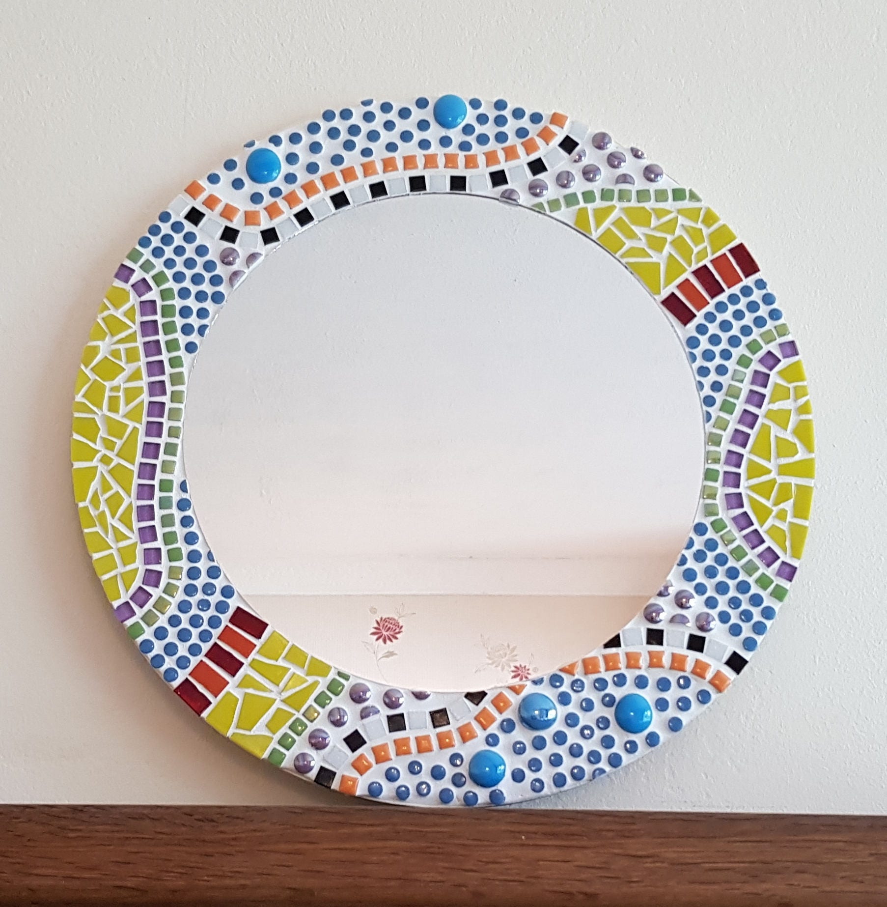 Round Mosaic Mirror 40cm Wall Mirror Gaudi Style Colourful