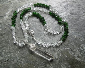 The powerful chrome diopside and rock quartz necklace! Long necklace in natural stones with pendant cluster genuine energizing Reiki infused