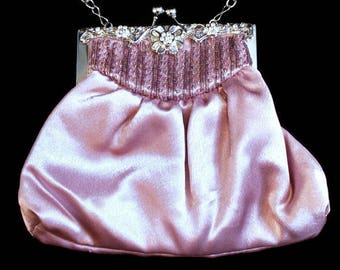 pink satin evening bag