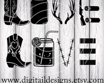 Country Love SVG png -dxf - eps - fcm - ai - Cut File - Silhouette -Cricut - Scan n Cut - Hunting Love - Mason Jar SVG - Cowboy Boot SVG