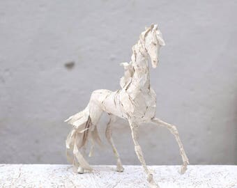 Paper Mache Sculpture, White Horse Sculpture, Recycled Cardboard, White Brass, Animal Sculpture, Recycled Art, Horse Figurine, Paper Horse