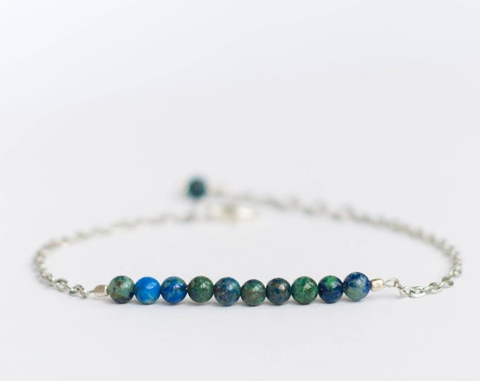 Azurite jewelry, Small bead bracelet, Natural azurite bracelet, Small gift for teen girls, Tiny bead bracelet, Chain bracelet