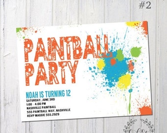 50% OFF Paintball Invitation, Paint Birthday, Paint Splatter Birthday Invitation, Boys Birthday, 4th - 5th - 6th - 7th - 8th Birthday, Desig