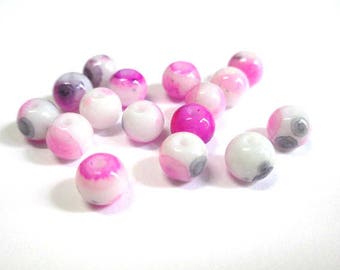 20 speckled pink and black 6mm white glass beads