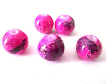 10 purple speckled pink 12mm glass beads