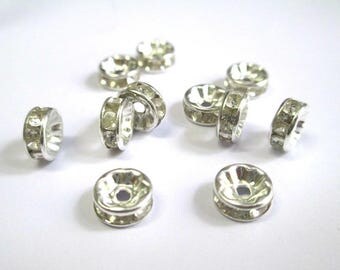 40 pearls tab Rondelle 8mm white rhinestone