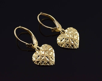 14k Cross Hatch Dangle Leverback Earrings Gold